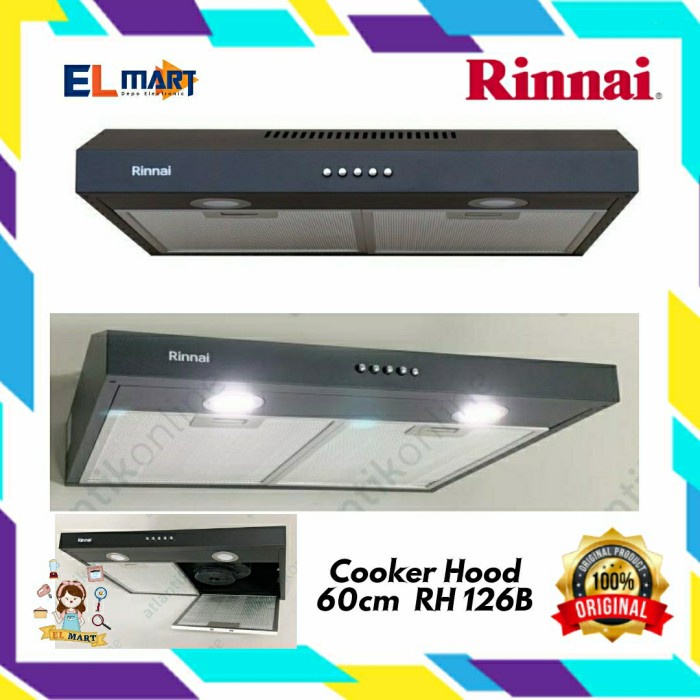 Rinnai Cooker Hood Slim 60cm RH 126B 126 B RH126B Penghisap Asap Dapur