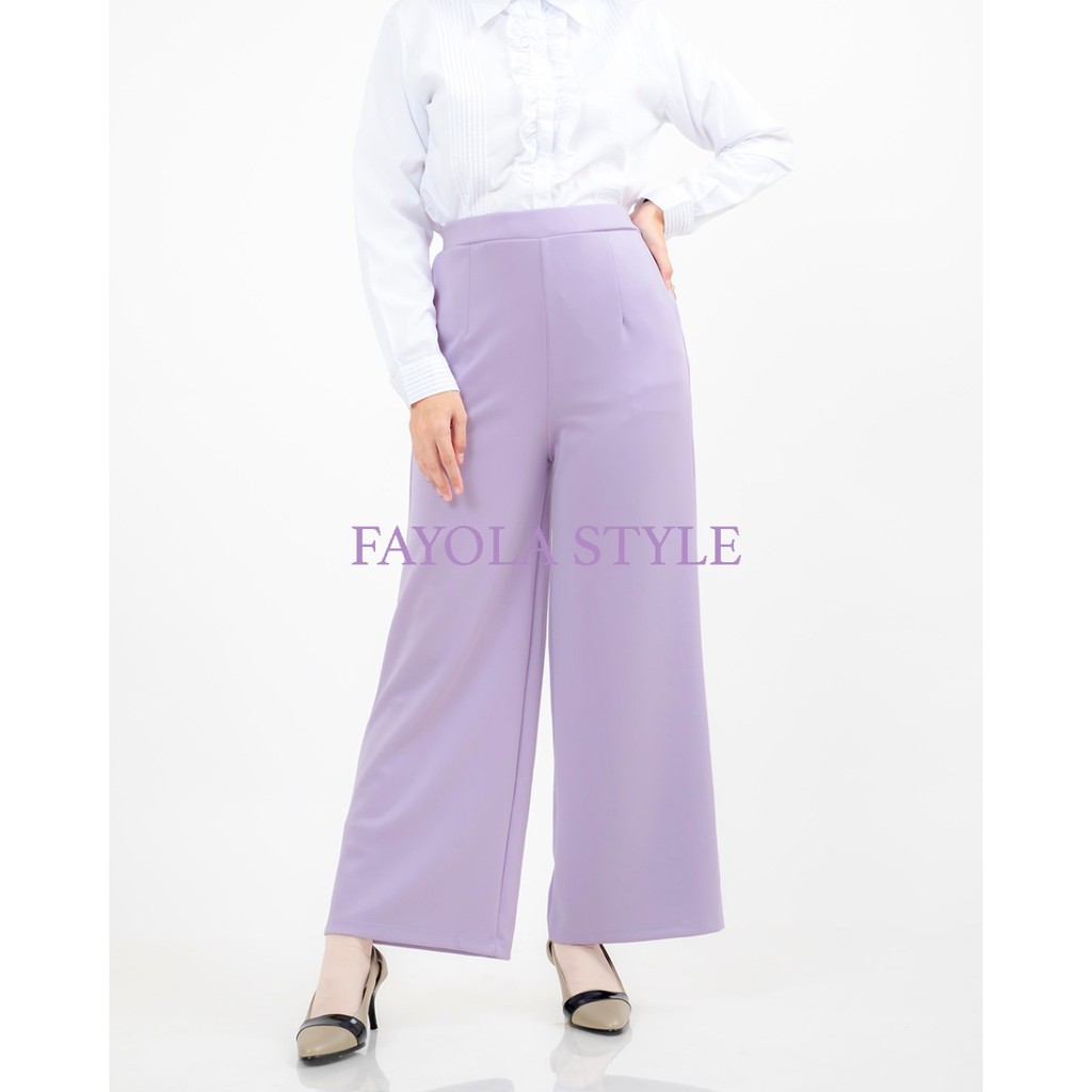 Celana Kulot Scuba Wanita Bawahan Kulot Jumbo Korea Panjang Lilac