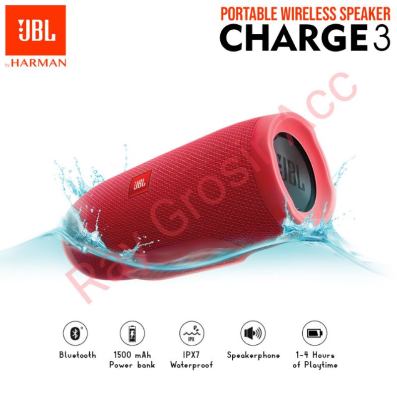 Speaker Bluetooth JBL Wireless Portable Charge 3+ IPX7 Waterproof Charge3