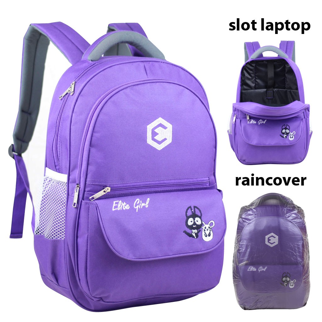 Tas Gendong Punggung Perempuan Elite Polo Kucing Tikus Warna Ungu Ransel Sekolah SD SMP Ngaji Sore A