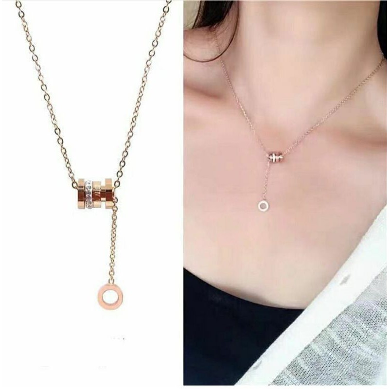 Kalung Titanium asli Rosegold Premium Quality Anti karat Necklace Stainless steel ori 0283e