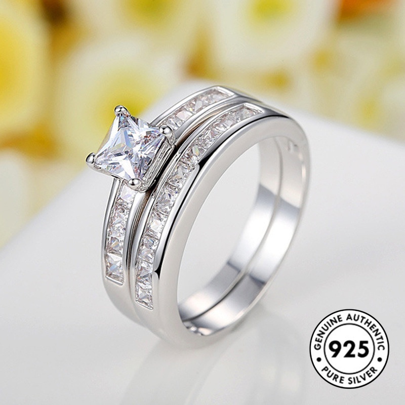 Set Cincin Berlian Lapis Ganda Bahan S925 Silver Untuk Wanita