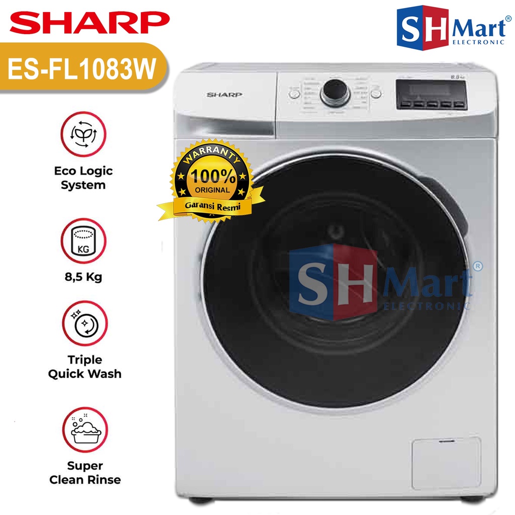 MESIN CUCI FRONT LOADING SHARP KAPASITAS 8,5 KG ES-FL1083W / ESFL1083W GARANSI RESMI