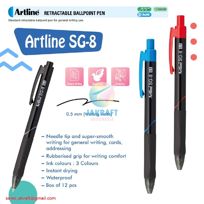

(1 Pcs) Pulpen Bolpen Pen Klik Permanen ARTLINE SG-8 | SG8 Permanent Ballpoint 0.5 mm Waterproof