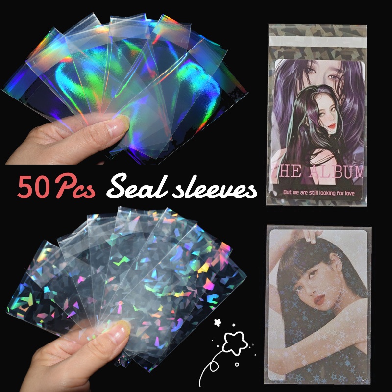 50pcs Transparan Laser Card Sleeves Flashing Card Film Seal Hologram Pelindung Untuk Kpop idol Photocard Game Card Bags