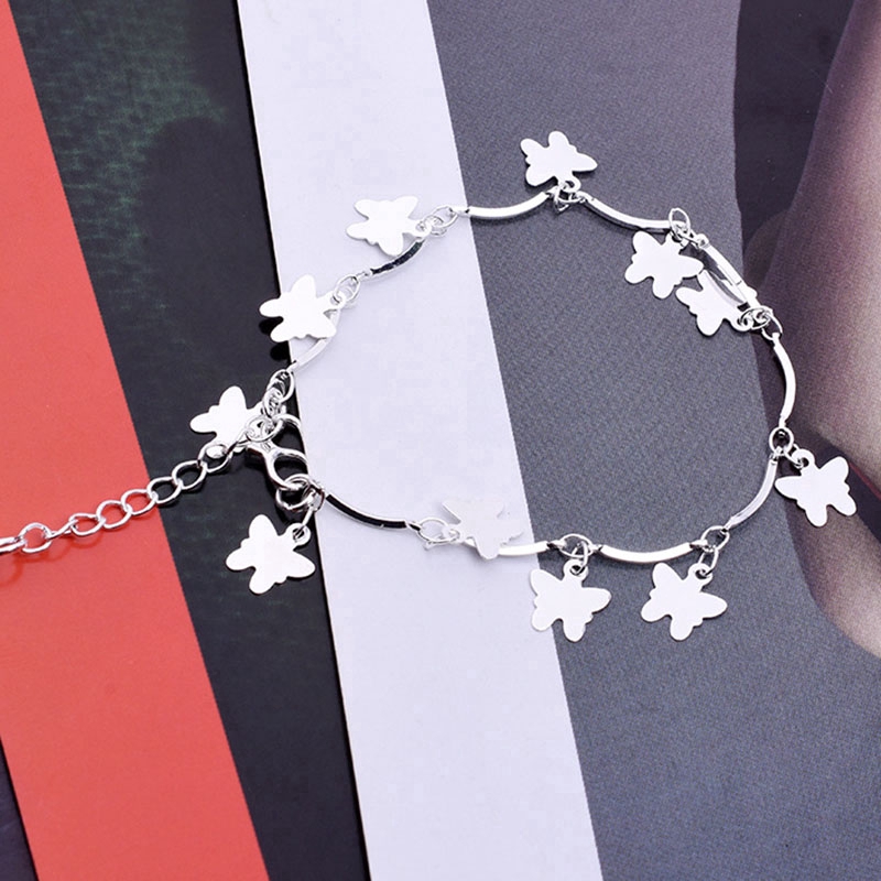 Gelang Perak Rumbai Kupu Butterfly Silver Dangle Tassel Bracelet Animal Pendant Chain Women Jewelry