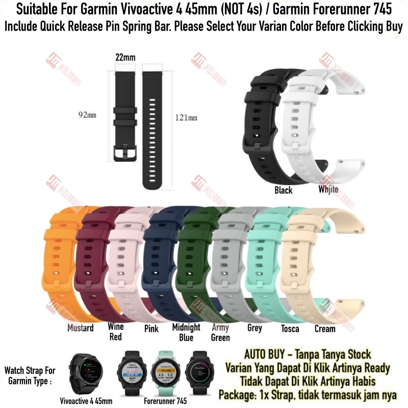 Tali Jam 22mm Watch Strap Garmin Vivoactive 4 45mm / Forerunner 745 - OYE Rubber Silikon