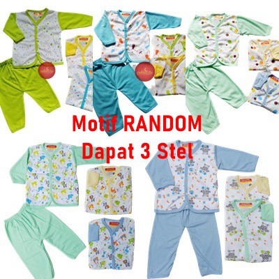 (Dapat 3Stel) Setelan Baju Bayi Piyama Bayi Panjang RANDOM