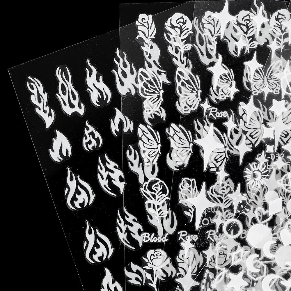 Preva 1/6PCS Stiker Kuku Menyala Dalam Gelap Bintang Mawar Kupu-Kupu Nail Art Glitter Decal
