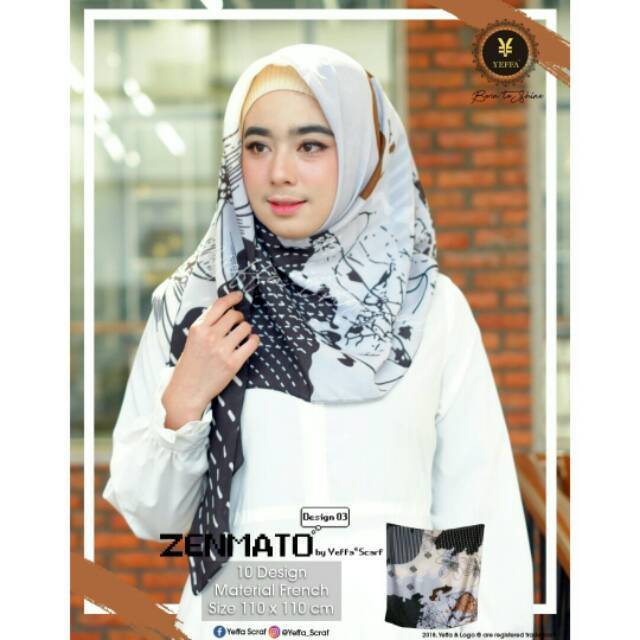 Segiempat Zenmato Motif. Jilbab Yeffa. Kerudung Segi4 French. Hijab