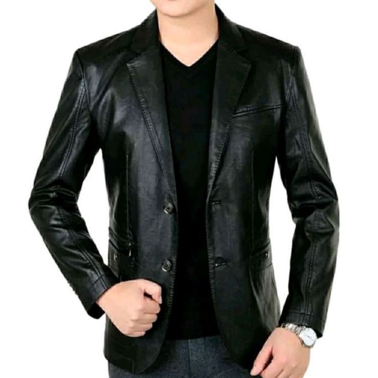 Jas kulit asli blazzer kulit domba asli jas kantoran hitam