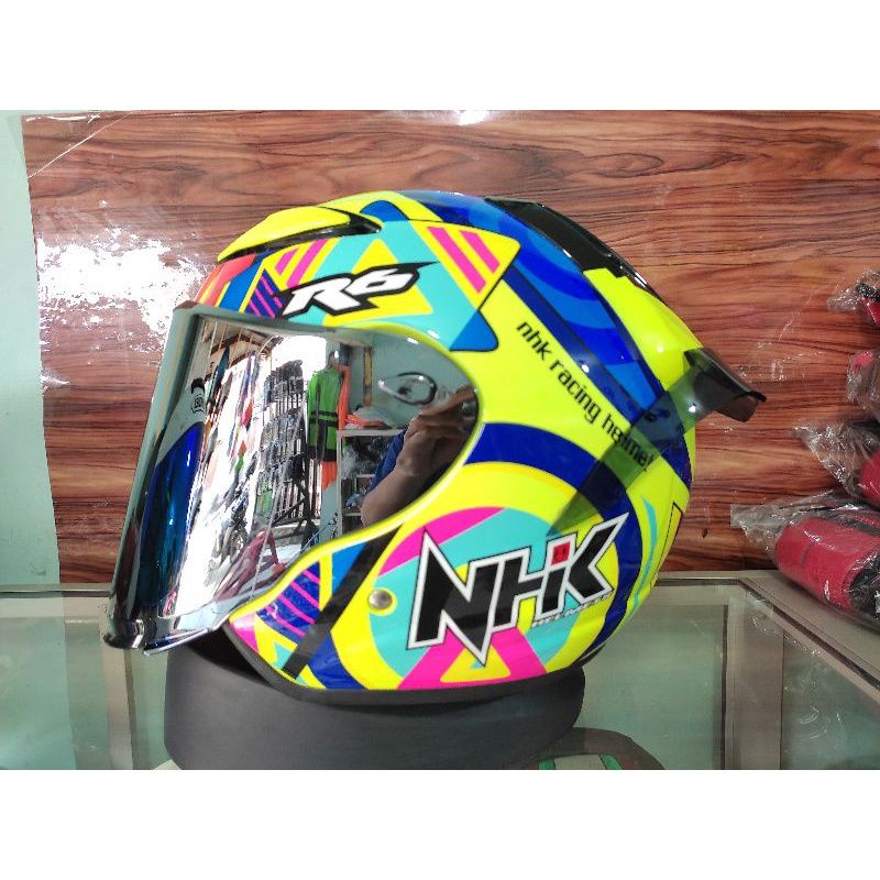 Kaca Visor Helm NHK R6 R 6 FLAT Datar Model Venom Iridium Silver Chrome Rachet Bracket Kupingan Bonus Baut 4pcs