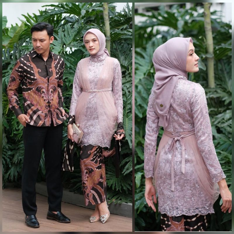 Maura Couple - Sania Ruffle - Batik Couple Hale Rose - Set Kebaya Couple Tunik Cuff - Couple Batik Kondangan Lamaran Wisuda-Baju Couple Murah-Batik Couple Lengan Panjang-Couple Hale Rose -Baju Couple Pasangan