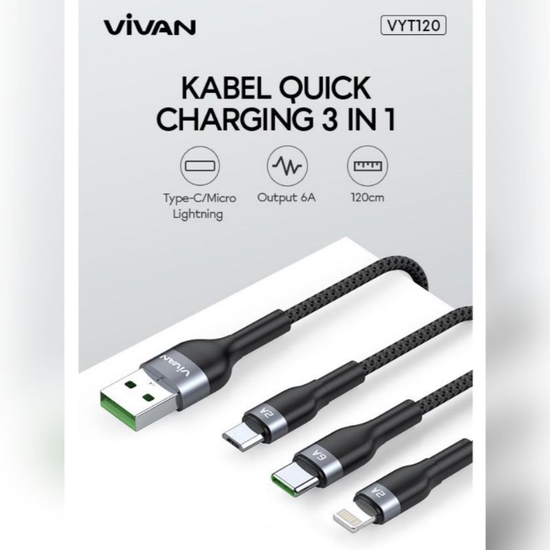 Vivan VYT120 3in1 Flash Charging Data Cable