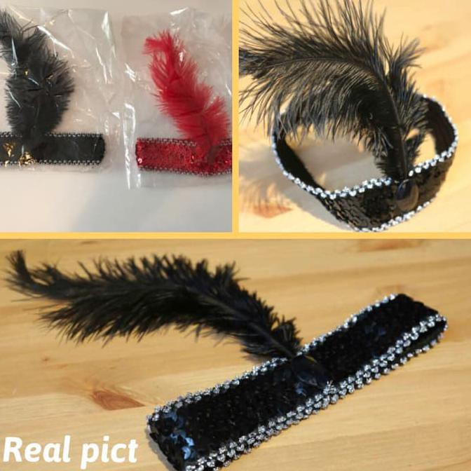 BARANG MURAH HIASAN BANDO BULU HEADBAND IKAT KEPALA AKSESORIS RAMBUT PESTA - PUTIH CEPETAN..