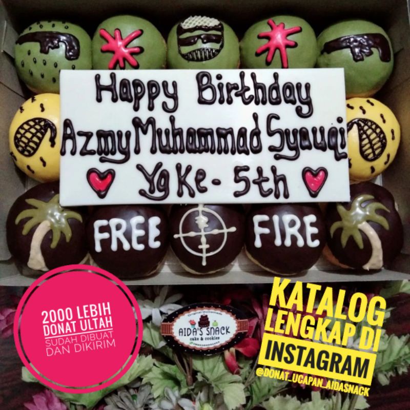 Kue cake donat ultah ulang tahun karakter freefire by Aida's snack bandung