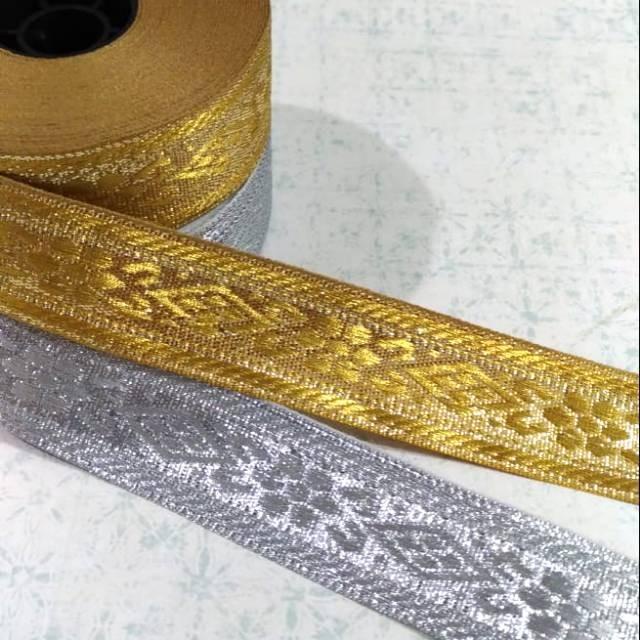 Renda / Pita Gamis 1 Inch Warna Emas / Perak (15 Meter) 027