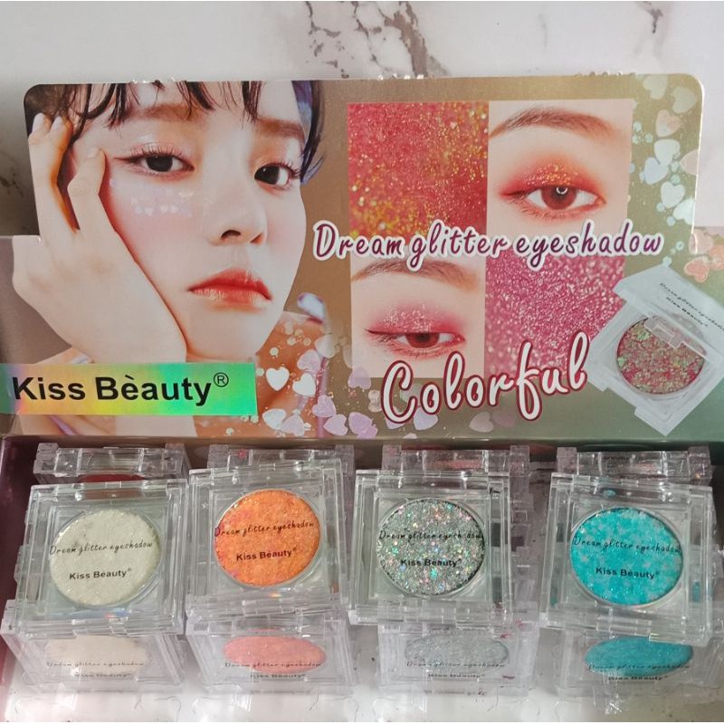 ECER!! EYESHADOW GLITTER COLORFULL KISS BEAUTY 4 WARNA GLITTER 87129