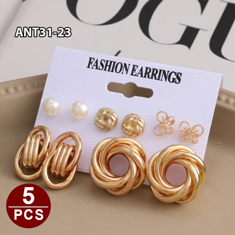 1set 6pasang Anting Wanita korea Tusuk Gantung Desain Geometri Rumbai Alloy fashion import ANT31-ANT31-23