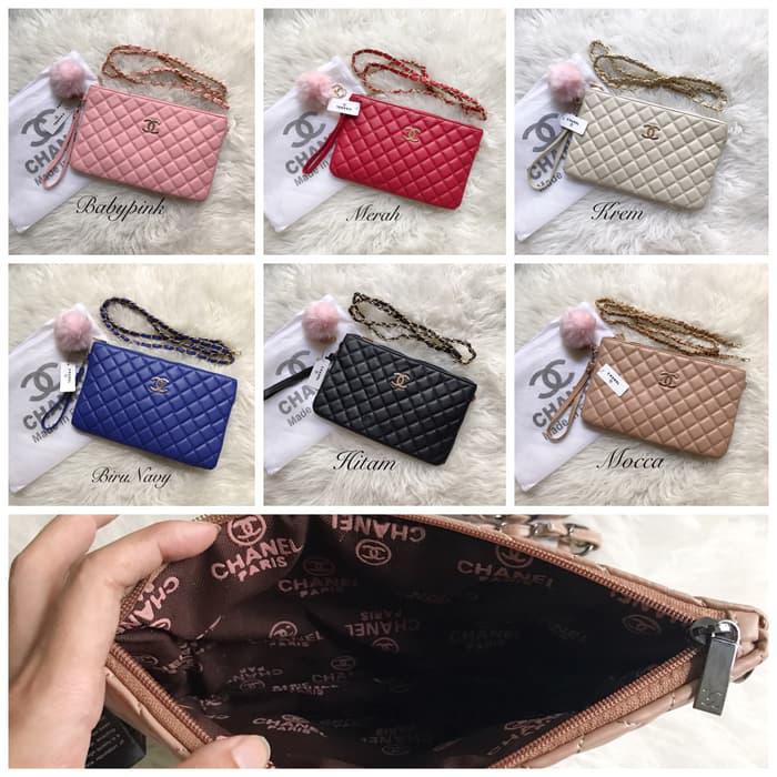 TAS CHANEL CLUTCH IMPORT FREE POMPOM - BABYPINK KODE 1168