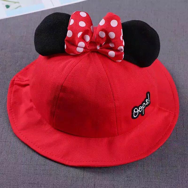 TOPI ANAK BAYI BUCKET HAT TOPI MOTIF MINNIE PITA OOPS FASHION ANAK 1-3 TAHUN-MERAHHH / PITA
