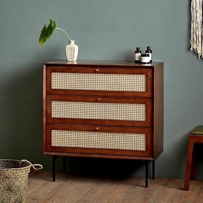 Drawer Rotan 3 Laci – Lemari Laci Kayu Jati Minimalis Vintage Scandinavian