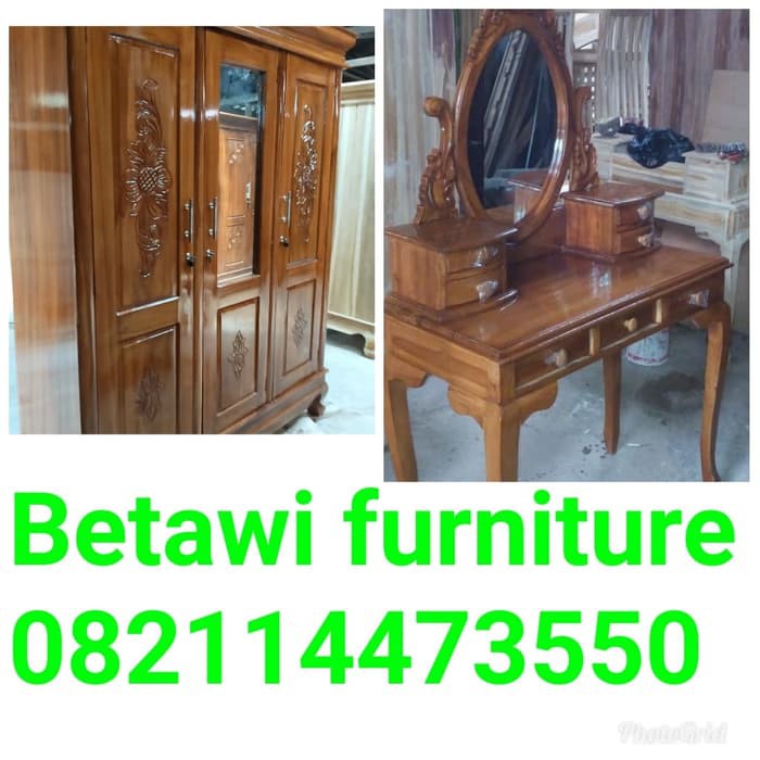 Lemari 3 pintu + meja rias jati