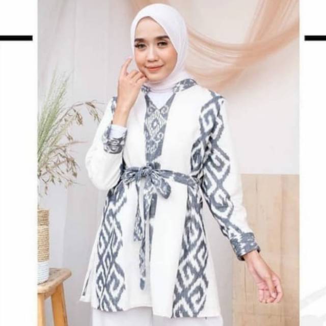 Blus tenun motif torja white H1 + free masker tenun