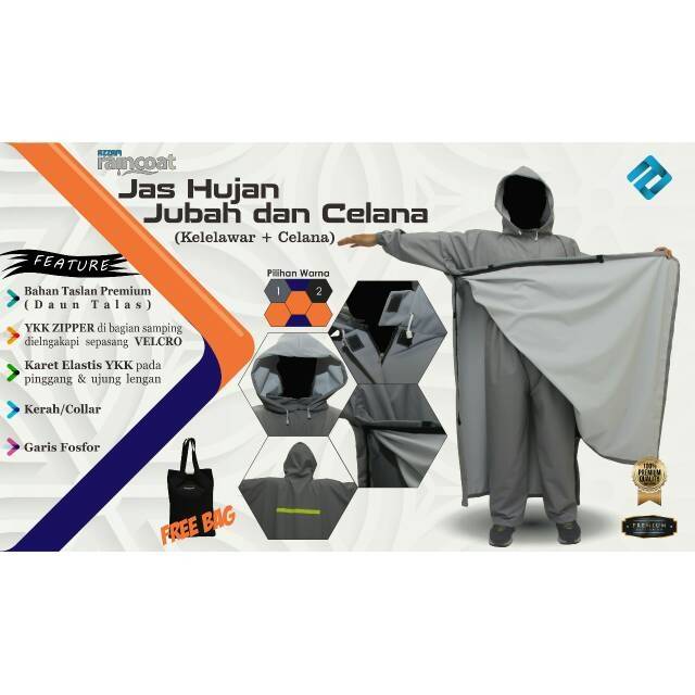 Jas Hujan Ponco Kelelawar Plus Celana Bahan Taslan Premium Azzam Raincoat Jas Hujan Poncho