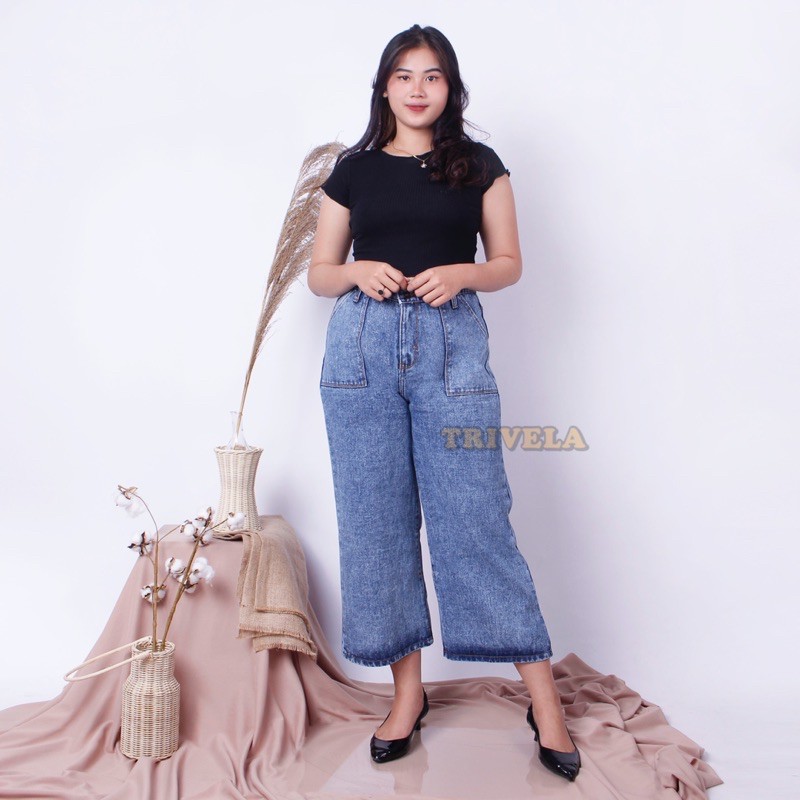 Kulot Jeans Wanita Jumbo / Kulot jeans kantong tempel / kulot jeans alice