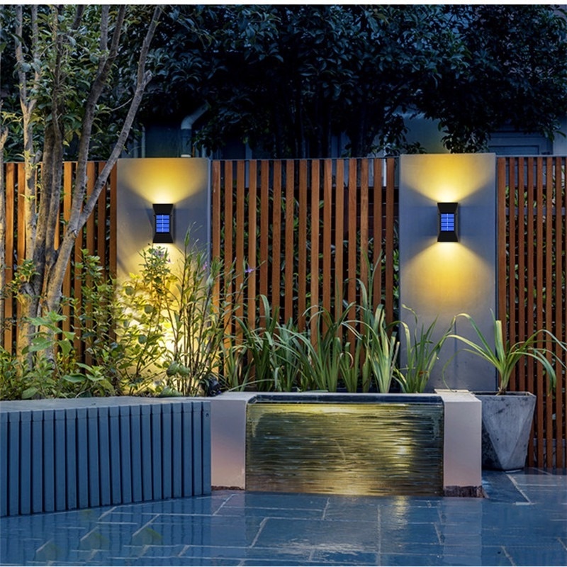 2Pcs LED Solar Lights Outdoor Waterproof Lighting Wall Lamps For Home Stair Garden Decoration