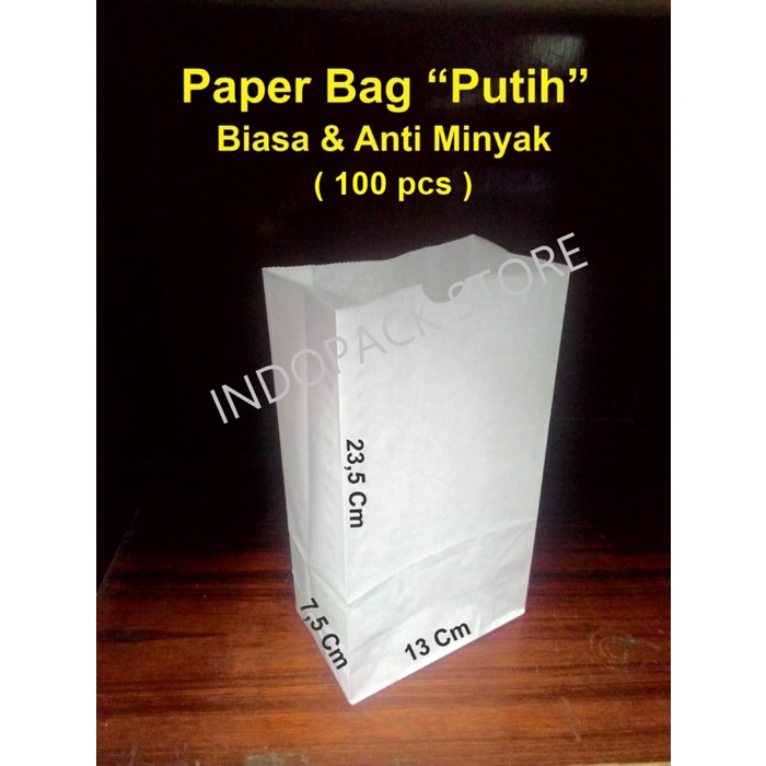 

✨ BISA COD ✨ Paper Bag / Kantong Kertas Anti Minyak Size M "Putih" ( 100 pcs )