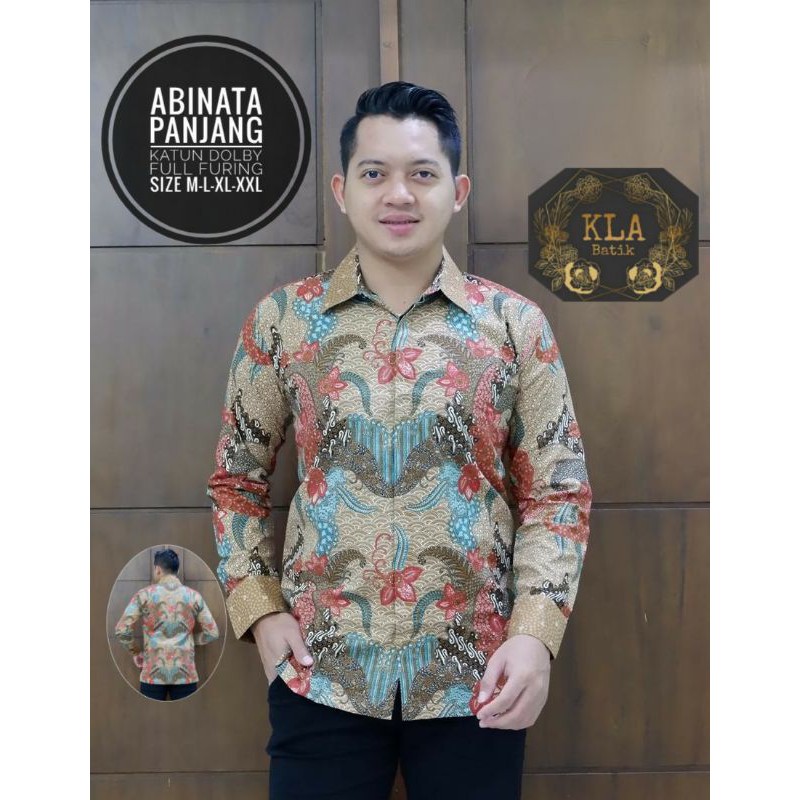 Kemeja Batik Lengan Panjang Pria ABINATA PANJANG Bahan Katun Full Furing