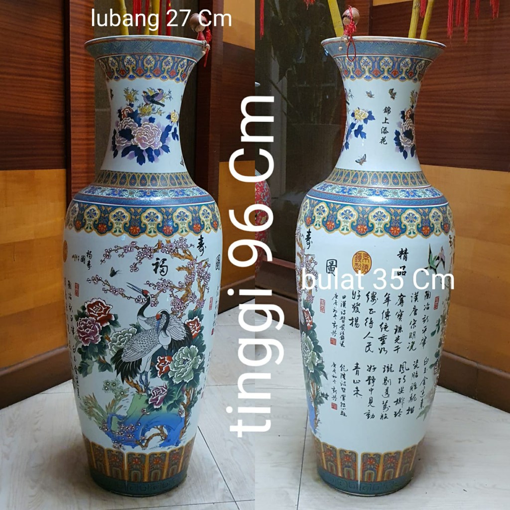 GUCI KERAMIK GUCI ANTIK IMPORT BAGUS MURAH PUTIH MOTIF BURUNG BANGAU