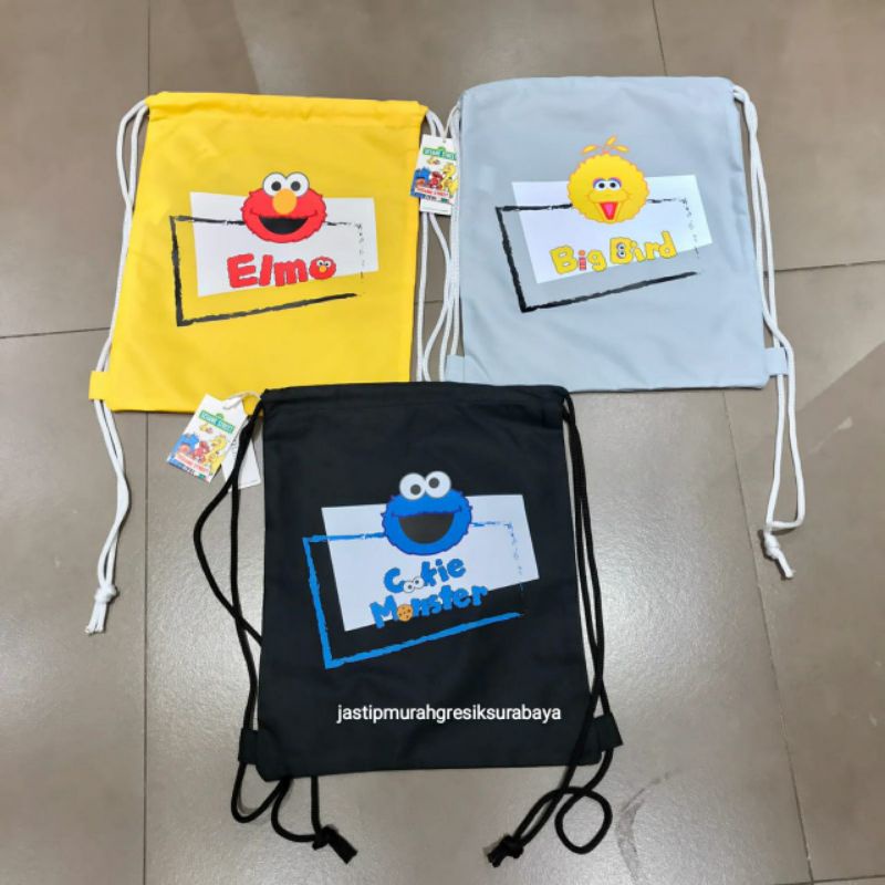 DRAWSTRING BAG TAS SERUT MINISO TAS RANSEL SERUT SESAME STREET ELMO BIG BIRD COOKIE MONSTER