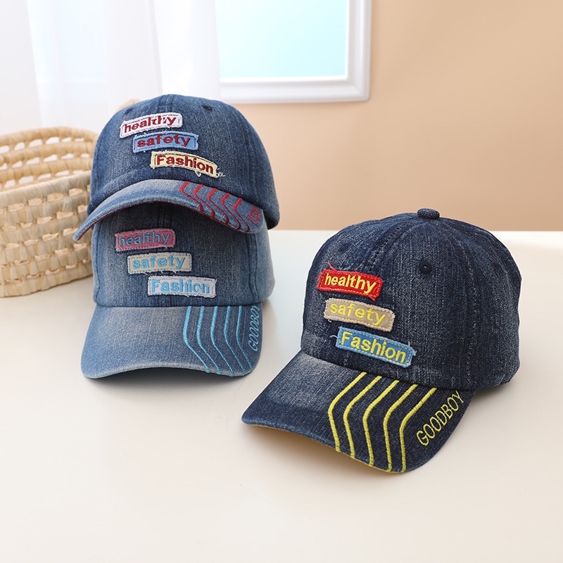 3-8 tahun Topi Baseball Anak Import Unisex Anak Laki Laki Perempuan Model Jeans Denim Garis Healthy Safety Fashion