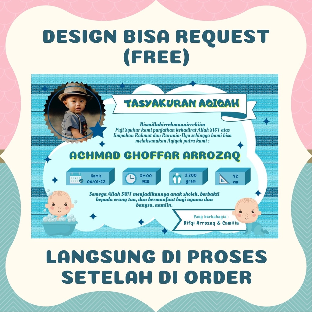 [GRATIS REQUEST DESIGN - PROSES 1 HARI] Cetak Stiker Ucapan (Untuk AQIQAH / Tasyakuran, Label, Kartu