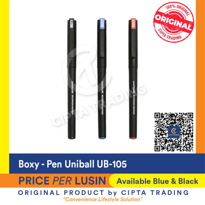 

Pen - Boxy - Uniball UB-105 (Per dozen = 12 pieces) - Hitam promo