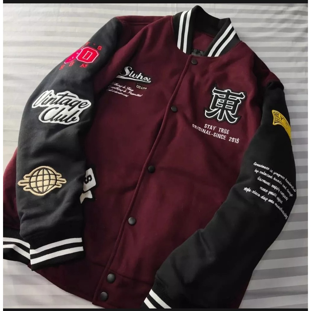 Jaket Varsity Baseball Full Bordir Pria Wanita Dewasa dan Anak-anak-MAROON