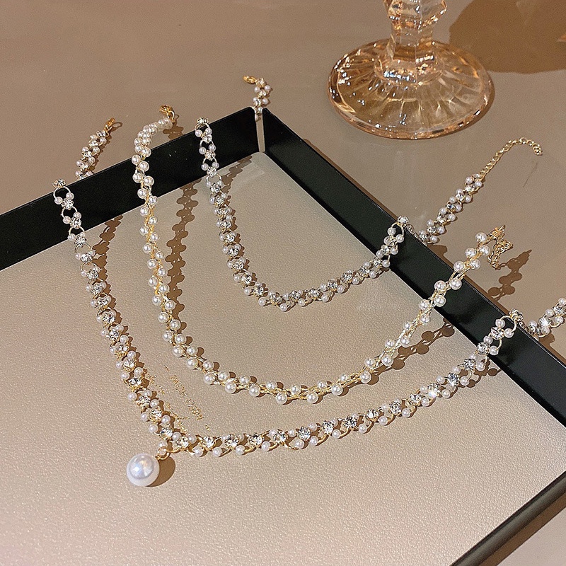 Kalung Choker Hias Mutiara Bahan Zirkon Untuk Wanita