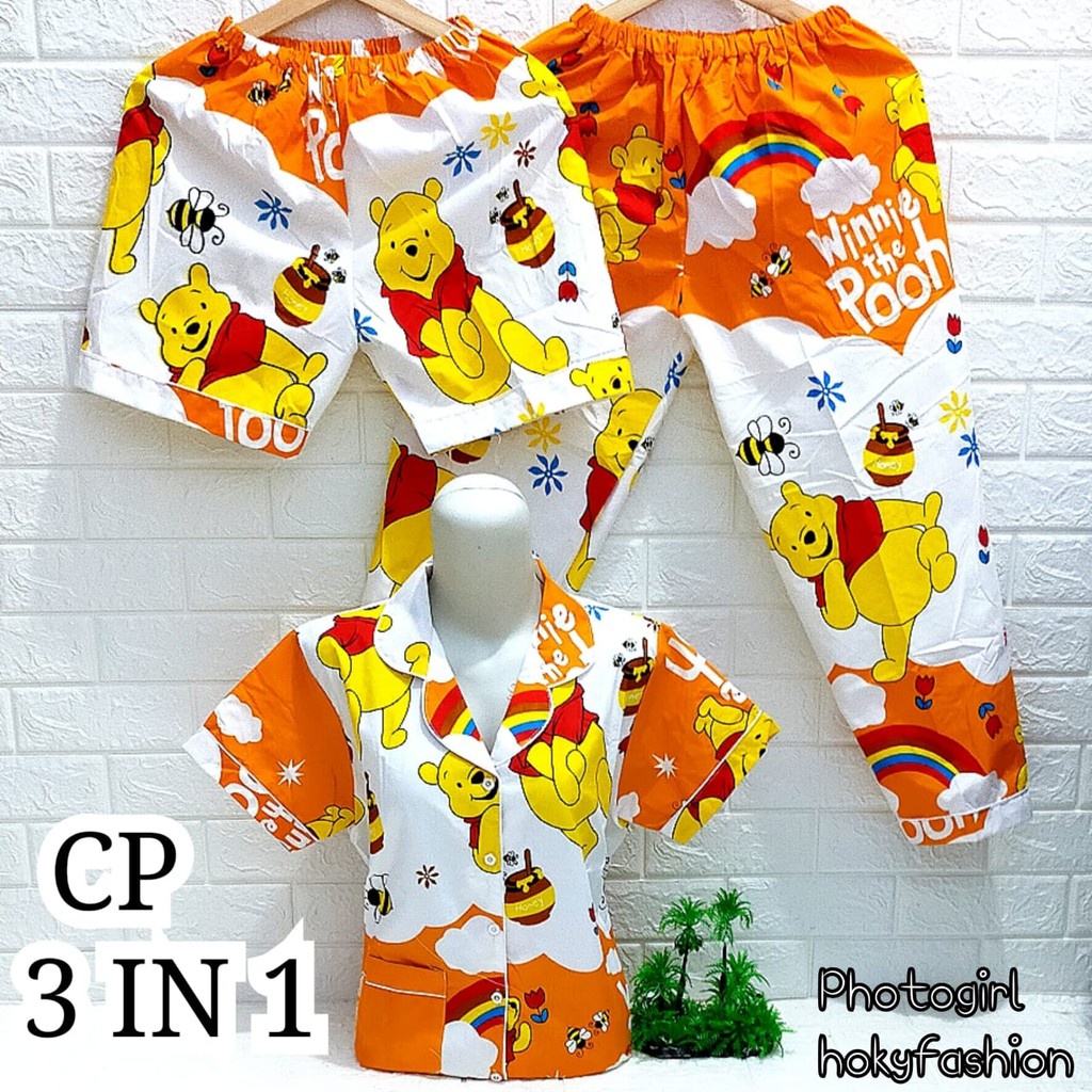 hokyfashion PIYAMA/BAJU TIDUR CP 3 IN 1 POOH HAPPY-3in1 the pooh awan