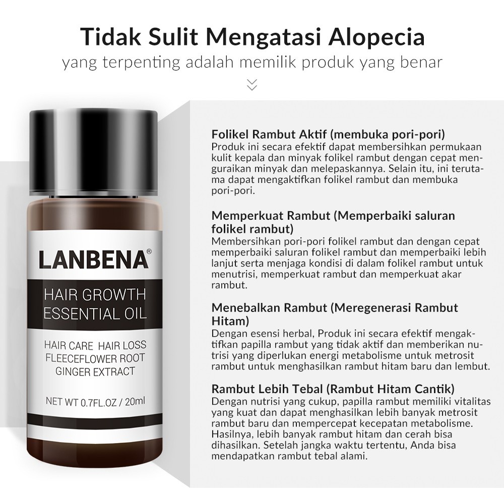 Lanbena Hair Growth Essential Oil 20ml Hair care Menguatkan akar Menumbuh dan Pelebat Rambut 100% Original