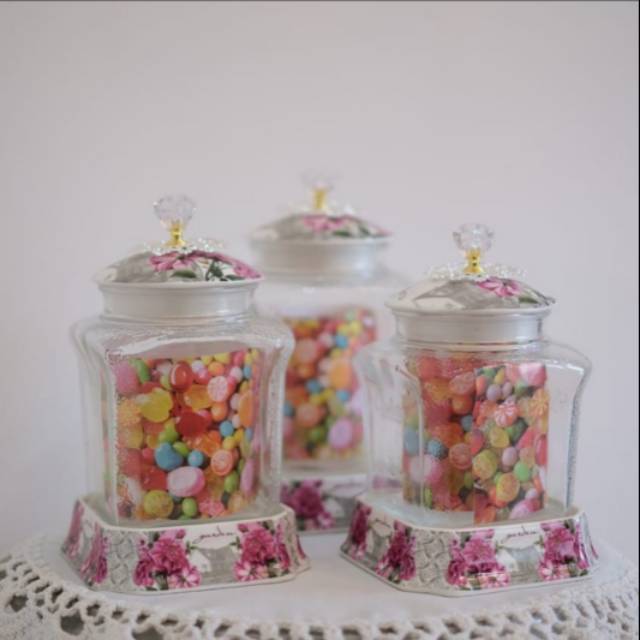 Toples kristal motif garden set 3/ Toples keramik/ Toples kaca set
