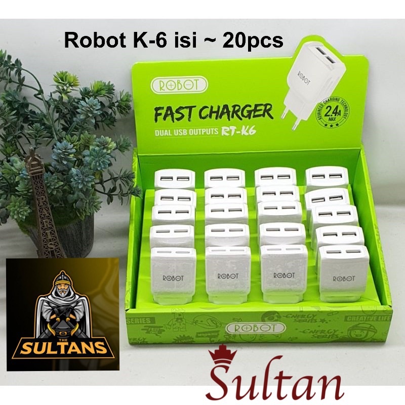 PROMO ~1BOX ISI 20PCS BATOK ROBOT K6 ORIGINAL 2USB SMART POWER ADAPTER