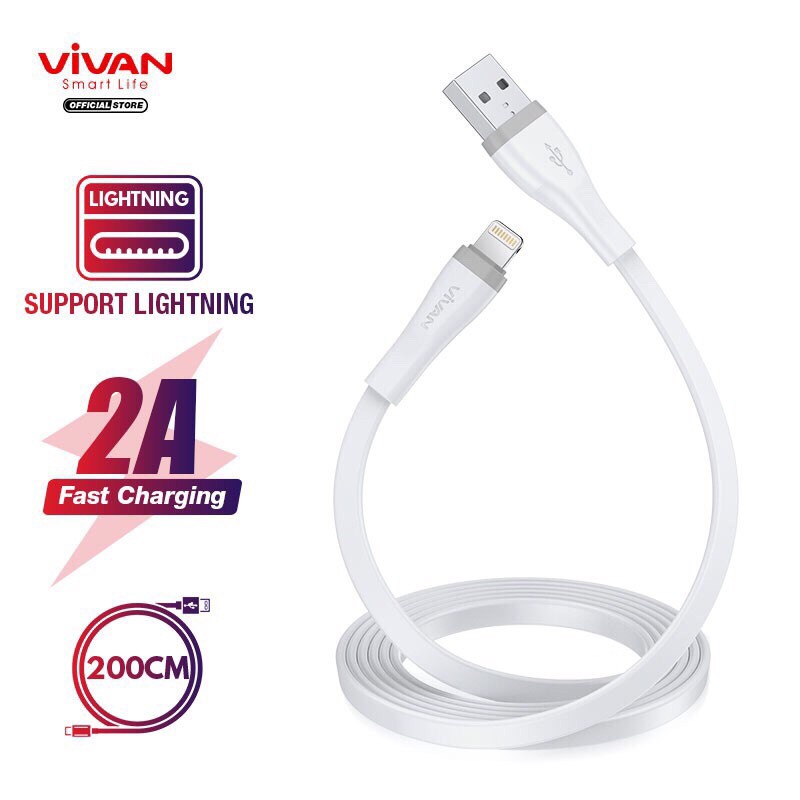 Kabel Data VIVAN SL30S SL100S SL200S Fast Charging 2A Flat Design Lightning Garansi 1 Tahun