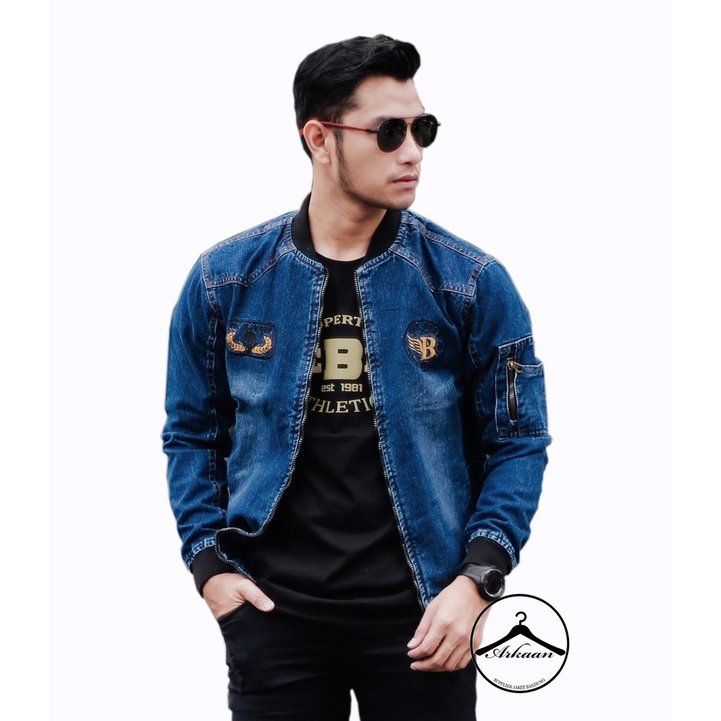 JAKET BOMBER JEANS PRIA / JAKET JEANS DENIM TB BORDIR