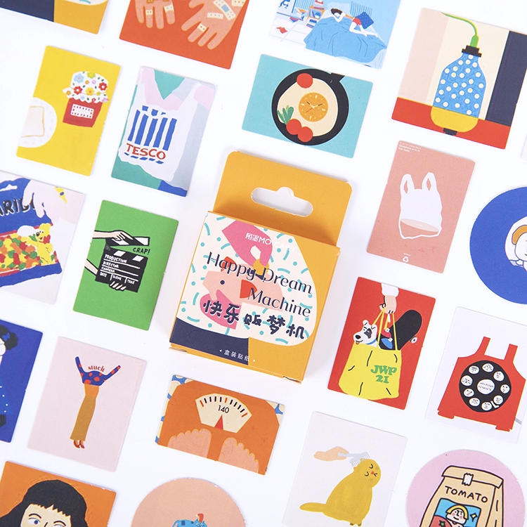 Mohamm 45 PCS Boxed Stickers Cartoon Animal Cute Avocado Decoration Sticker Flakes Scrapbooking School Supplies-A