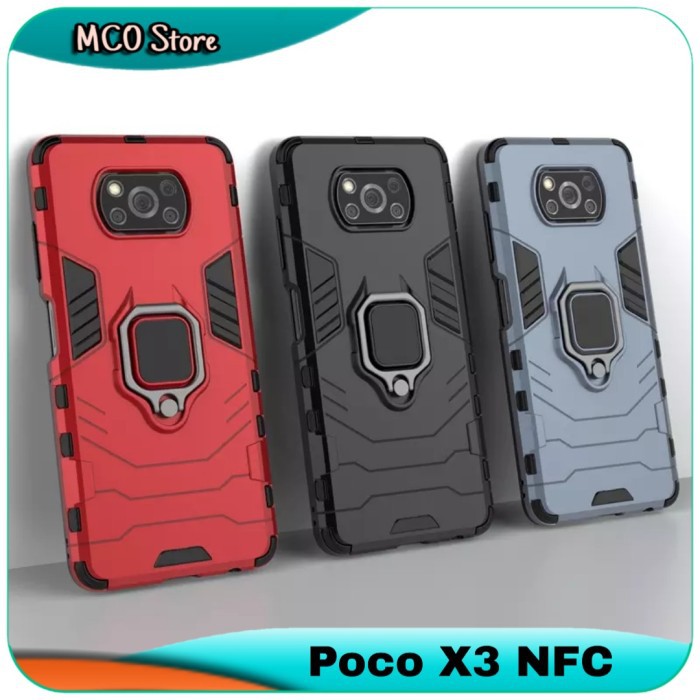 Casing Xiaomi Poco X3 NFC X 3 NFC Armor Iron Ring Hard Case Cover
