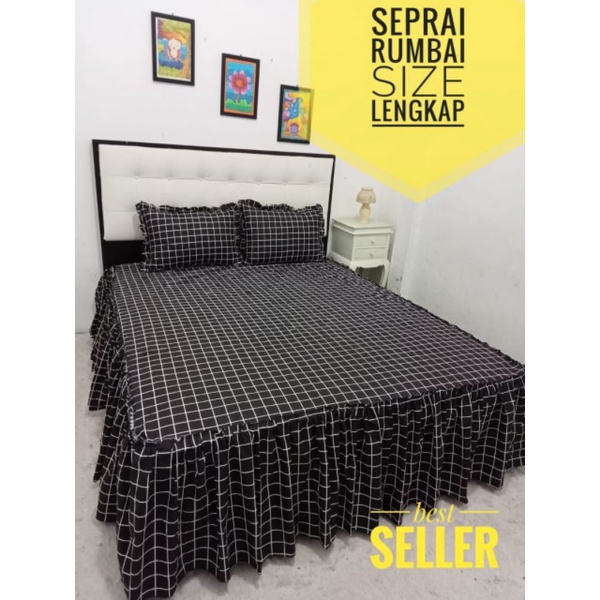 SPREI RUMBAI 120X200, 180X200, 160 X200 SPREI AESTHETIC SPREI KOTAK HITAM