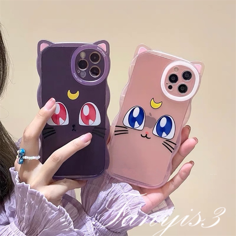 Compatible For iPhone 14 13 12 11 Pro Max X XR Xs Max 8 7 6 6s Plus SE 2020 Soft Case Pelindung Desain Telinga Kucing Luna Untuk